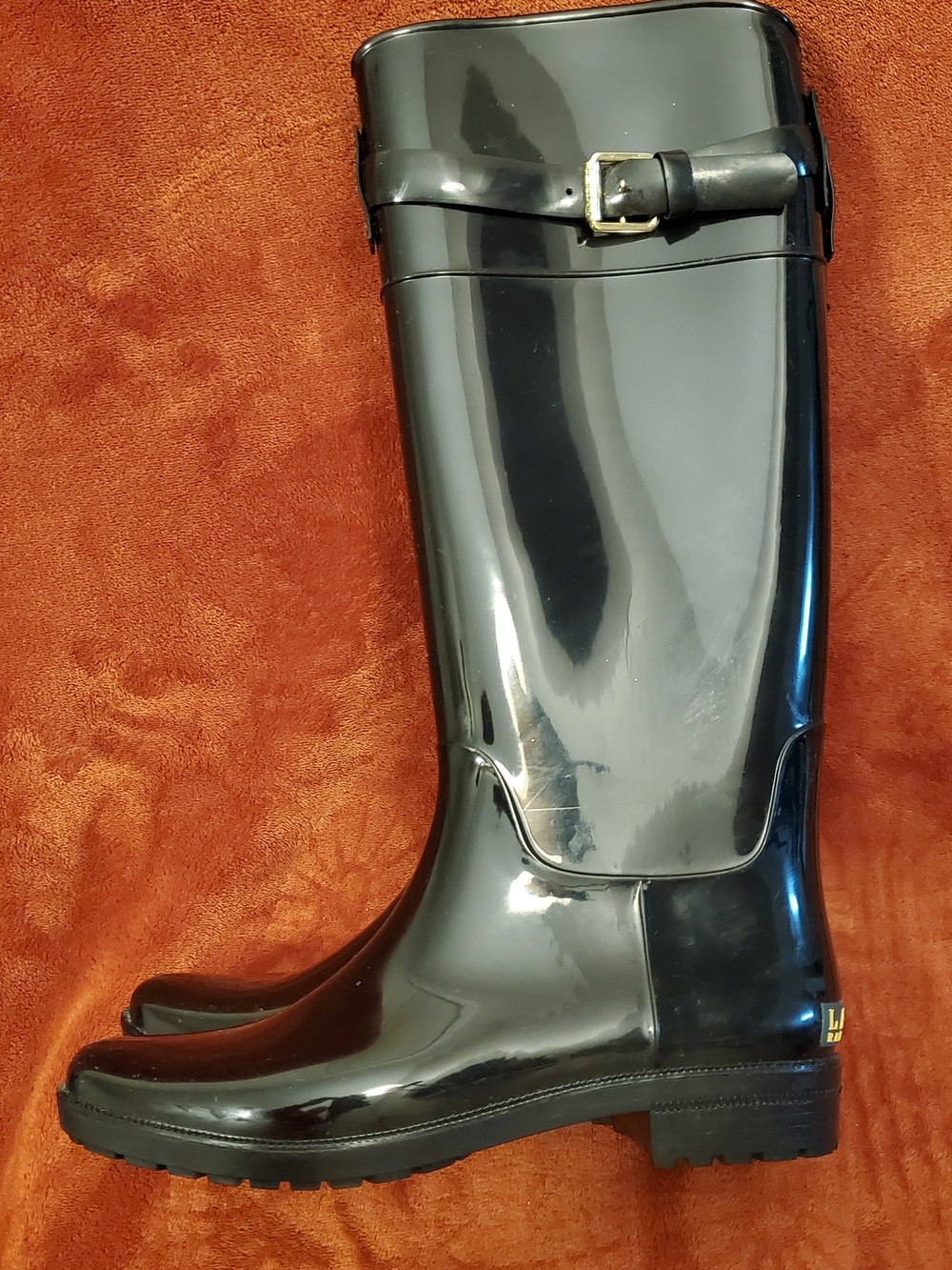 RALPH LAUREN RAIN/RUBBER TALL BLACK BOOTS